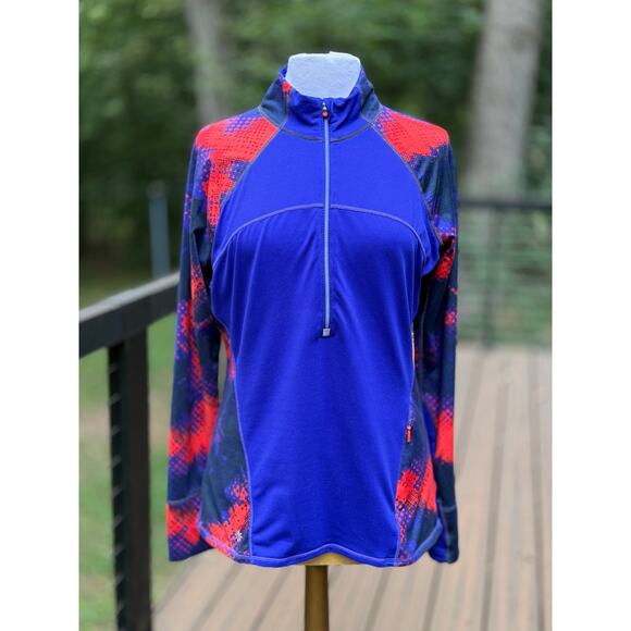 Athleta Running Wild Half Zip Shirt Size Large Royal Blue / Purple Athleisure - Picture 6 of 7